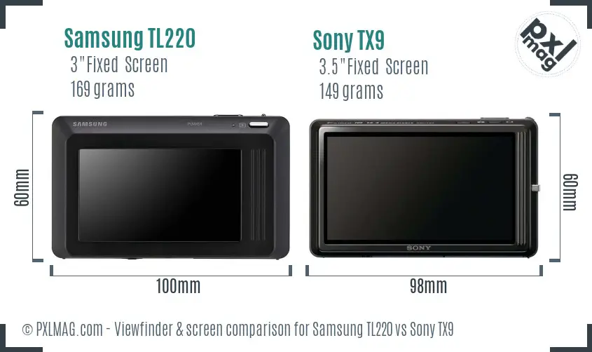 Samsung TL220 vs Sony TX9 Screen and Viewfinder comparison