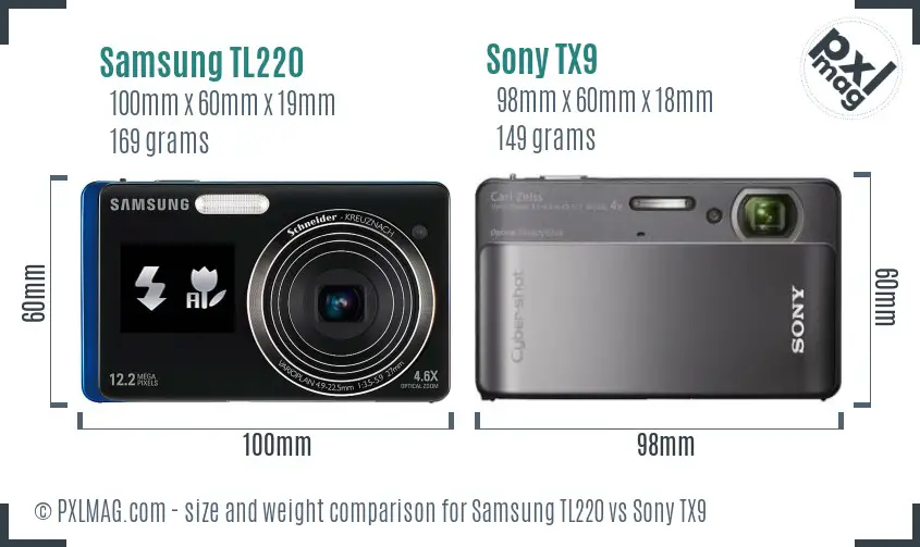 Samsung TL220 vs Sony TX9 size comparison