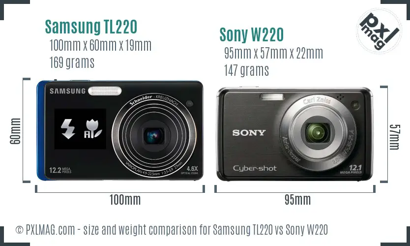 Samsung TL220 vs Sony W220 size comparison