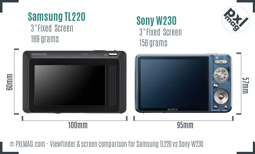 Samsung TL220 vs Sony W230 Screen and Viewfinder comparison