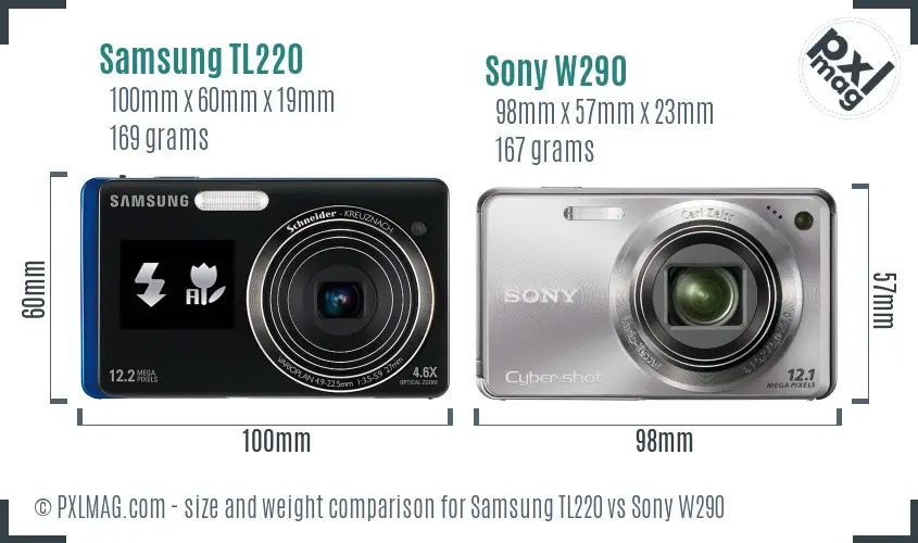 Samsung TL220 vs Sony W290 size comparison