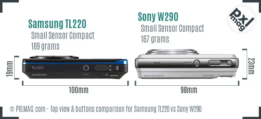 Samsung TL220 vs Sony W290 top view buttons comparison