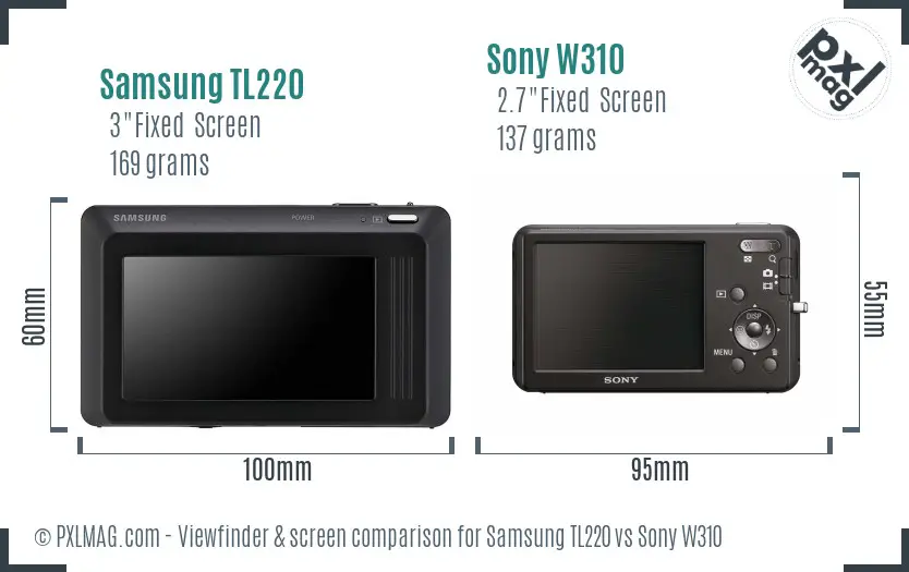 Samsung TL220 vs Sony W310 Screen and Viewfinder comparison