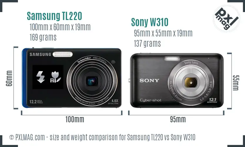 Samsung TL220 vs Sony W310 size comparison