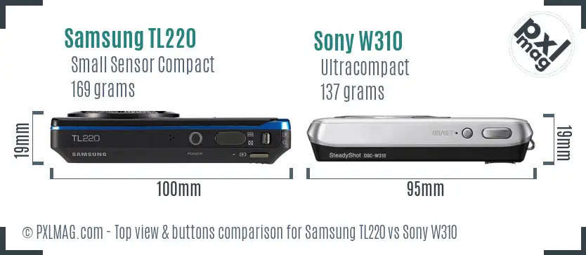 Samsung TL220 vs Sony W310 top view buttons comparison