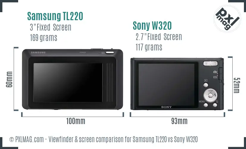 Samsung TL220 vs Sony W320 Screen and Viewfinder comparison