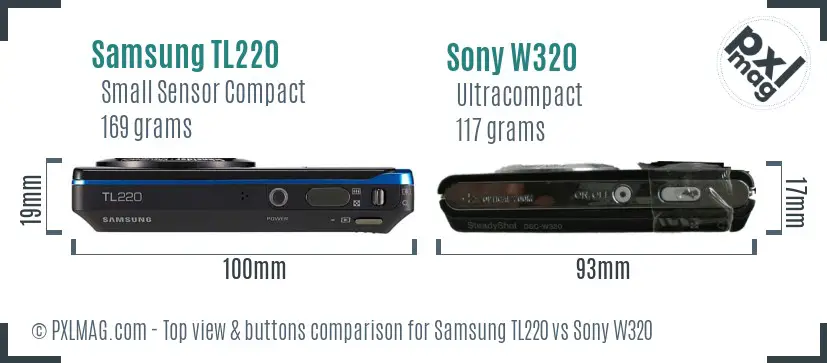 Samsung TL220 vs Sony W320 top view buttons comparison