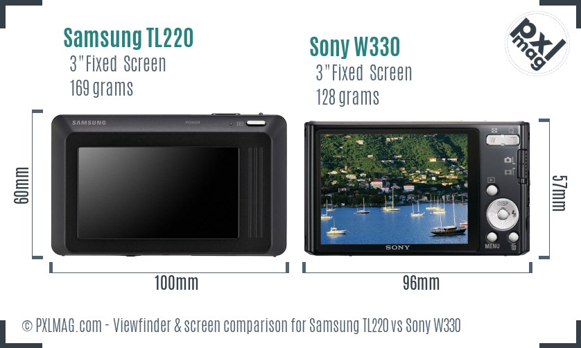 Samsung TL220 vs Sony W330 Screen and Viewfinder comparison
