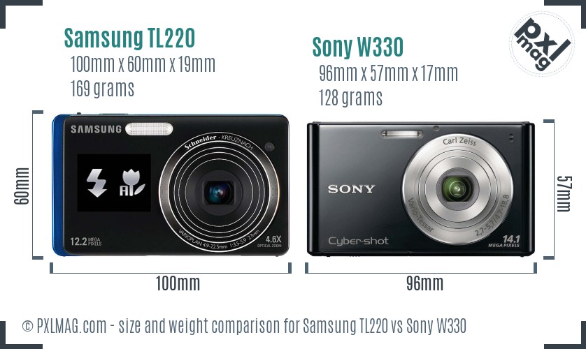 Samsung TL220 vs Sony W330 size comparison