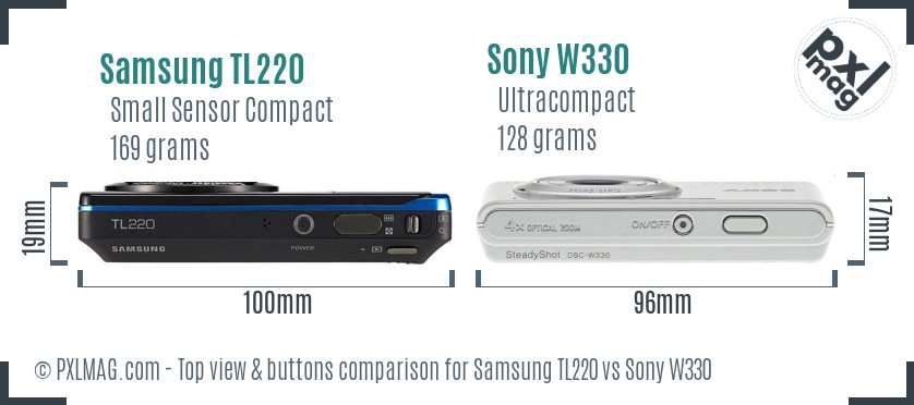 Samsung TL220 vs Sony W330 top view buttons comparison