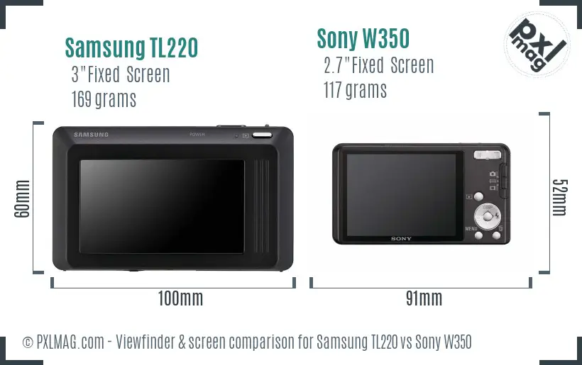 Samsung TL220 vs Sony W350 Screen and Viewfinder comparison Samsung TL220 vs Sony W350 Screen and Viewfinder comparison