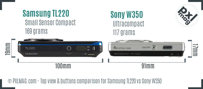 Samsung TL220 vs Sony W350 top view buttons comparison Samsung TL220 vs Sony W350 top view buttons comparison