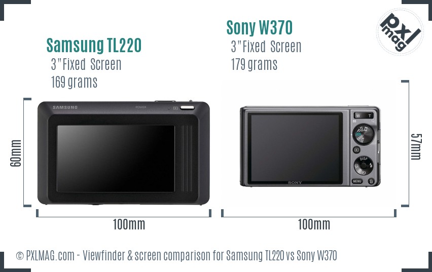 Samsung TL220 vs Sony W370 Screen and Viewfinder comparison