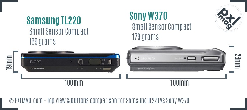 Samsung TL220 vs Sony W370 top view buttons comparison