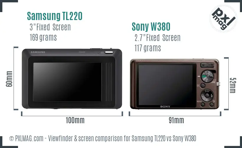 Samsung TL220 vs Sony W380 Screen and Viewfinder comparison Samsung TL220 vs Sony W380 Screen and Viewfinder comparison