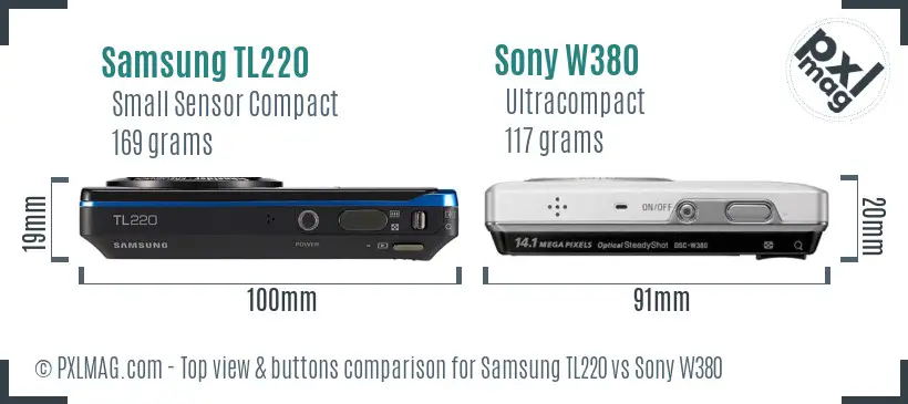 Samsung TL220 vs Sony W380 top view buttons comparison Samsung TL220 vs Sony W380 top view buttons comparison
