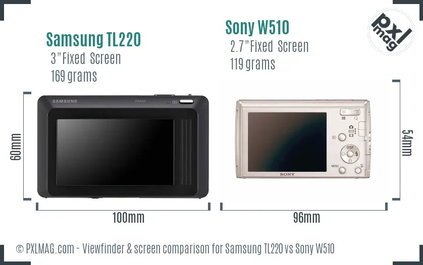 Samsung TL220 vs Sony W510 Screen and Viewfinder comparison