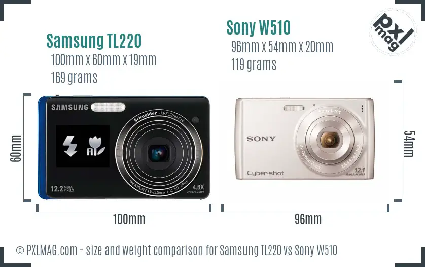 Samsung TL220 vs Sony W510 size comparison