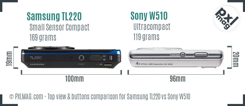 Samsung TL220 vs Sony W510 top view buttons comparison