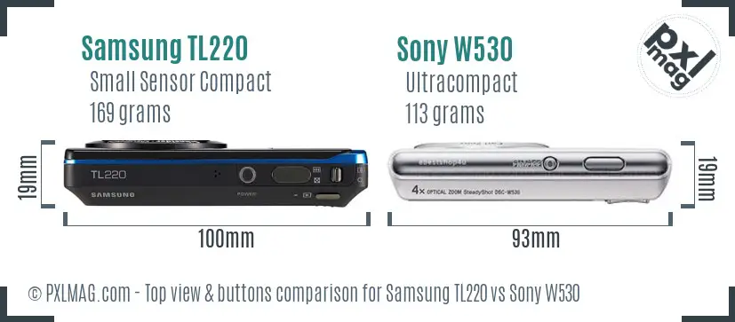 Samsung TL220 vs Sony W530 top view buttons comparison Samsung TL220 vs Sony W530 top view buttons comparison