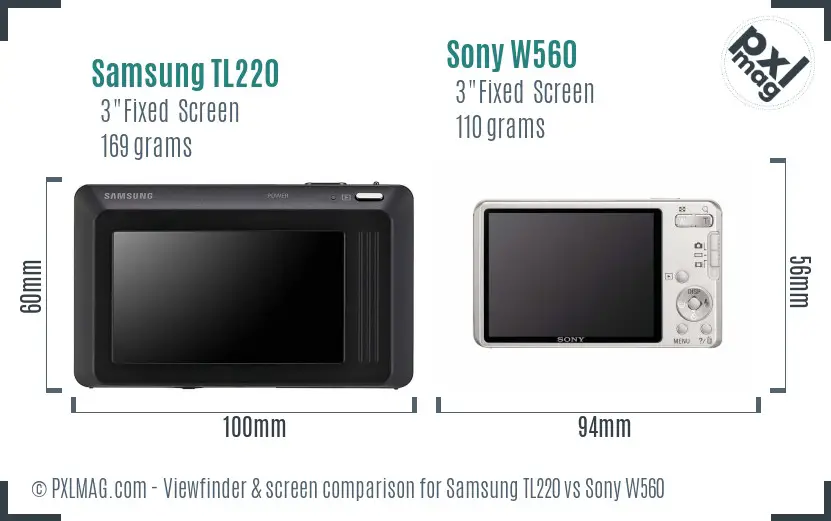 Samsung TL220 vs Sony W560 Screen and Viewfinder comparison