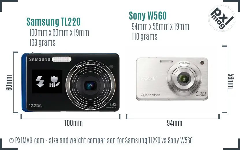 Samsung TL220 vs Sony W560 size comparison