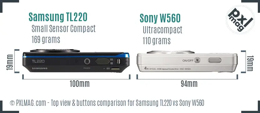 Samsung TL220 vs Sony W560 top view buttons comparison
