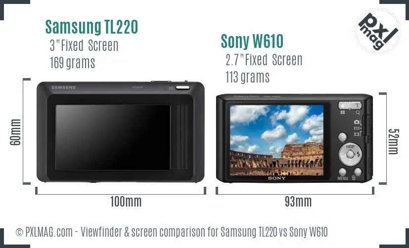 Samsung TL220 vs Sony W610 Screen and Viewfinder comparison