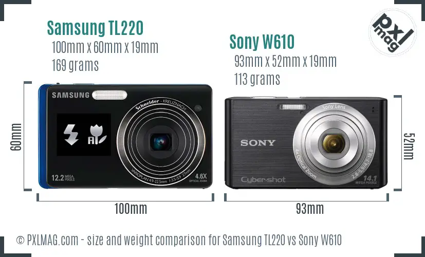 Samsung TL220 vs Sony W610 size comparison