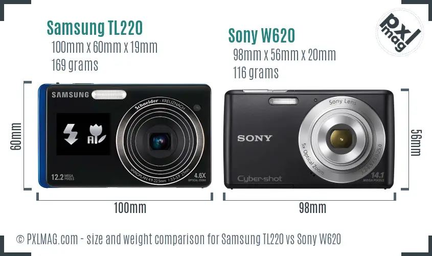 Samsung TL220 vs Sony W620 size comparison