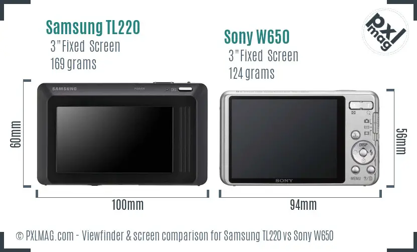 Samsung TL220 vs Sony W650 Screen and Viewfinder comparison Samsung TL220 vs Sony W650 Screen and Viewfinder comparison
