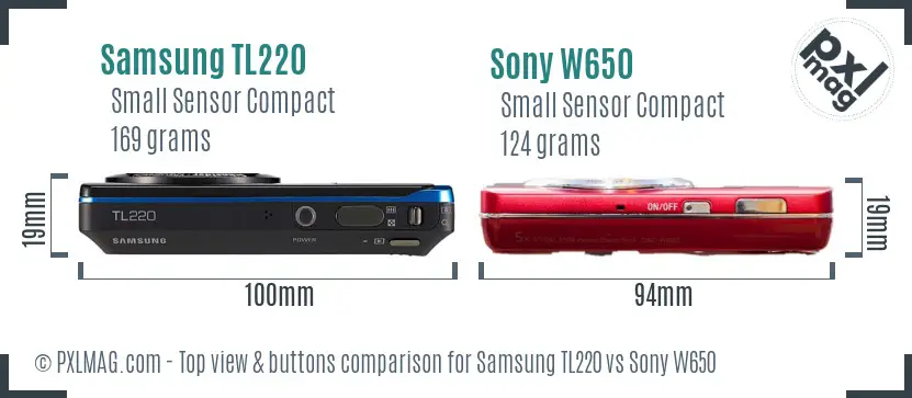 Samsung TL220 vs Sony W650 top view buttons comparison Samsung TL220 vs Sony W650 top view buttons comparison