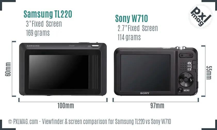 Samsung TL220 vs Sony W710 Screen and Viewfinder comparison