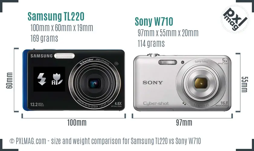 Samsung TL220 vs Sony W710 size comparison