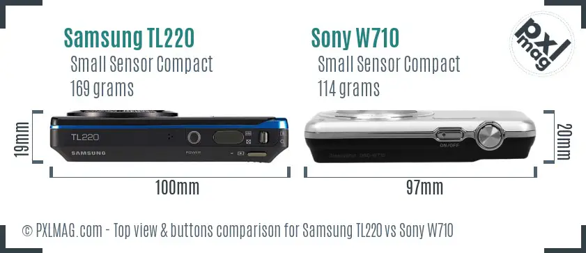 Samsung TL220 vs Sony W710 top view buttons comparison