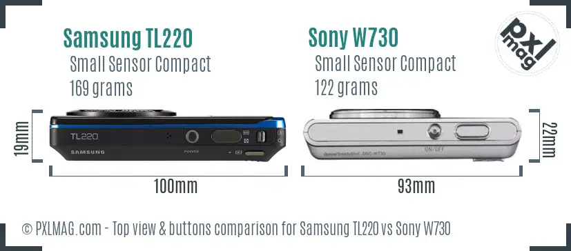 Samsung TL220 vs Sony W730 top view buttons comparison Samsung TL220 vs Sony W730 top view buttons comparison