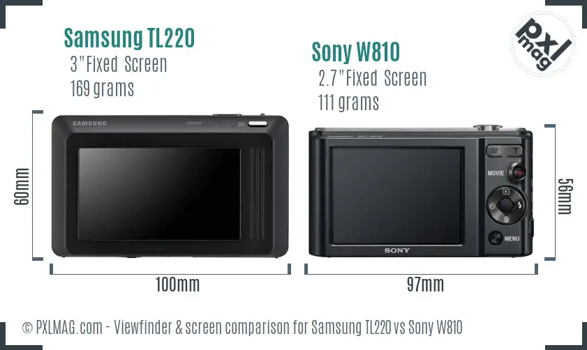 Samsung TL220 vs Sony W810 Screen and Viewfinder comparison