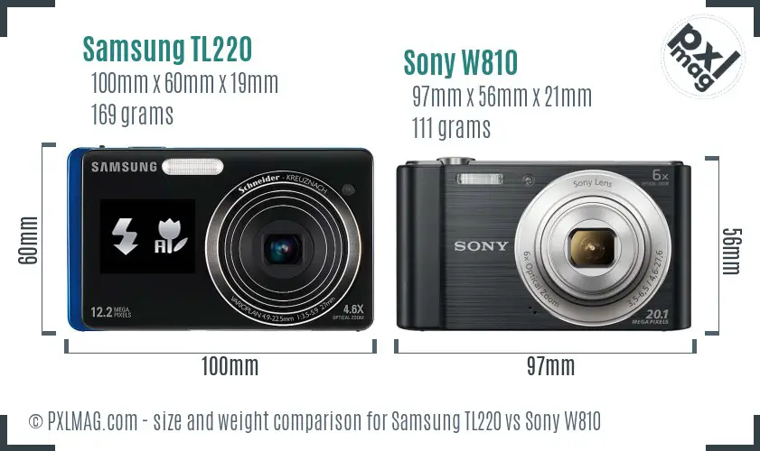 Samsung TL220 vs Sony W810 size comparison