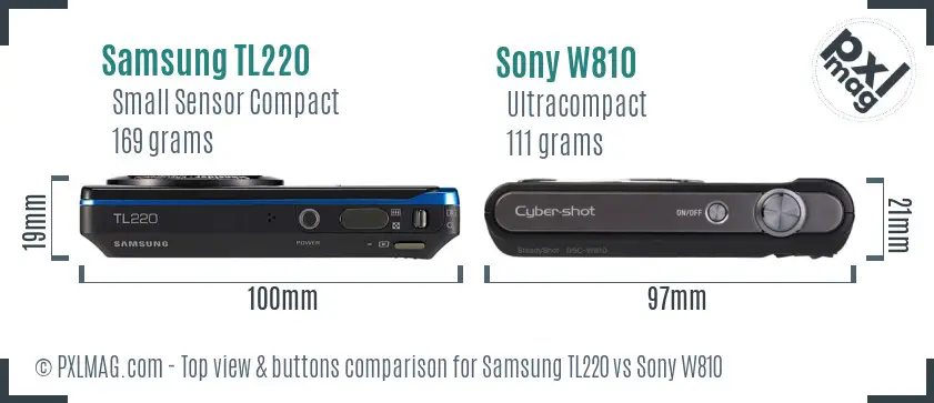 Samsung TL220 vs Sony W810 top view buttons comparison