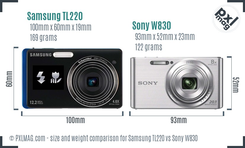 Samsung TL220 vs Sony W830 size comparison