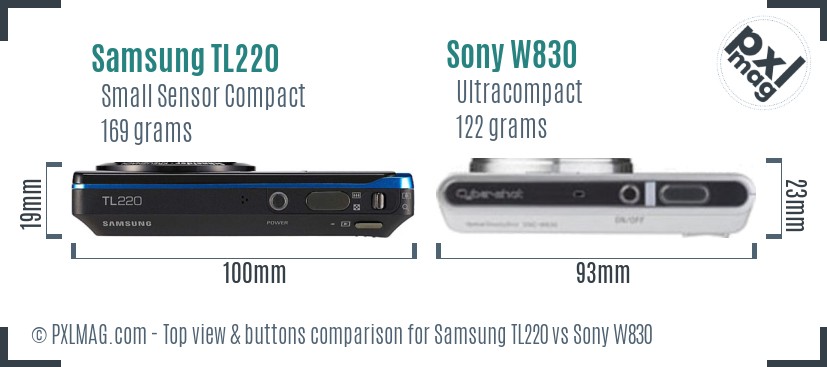 Samsung TL220 vs Sony W830 top view buttons comparison