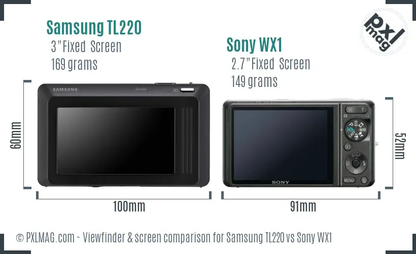 Samsung TL220 vs Sony WX1 Screen and Viewfinder comparison