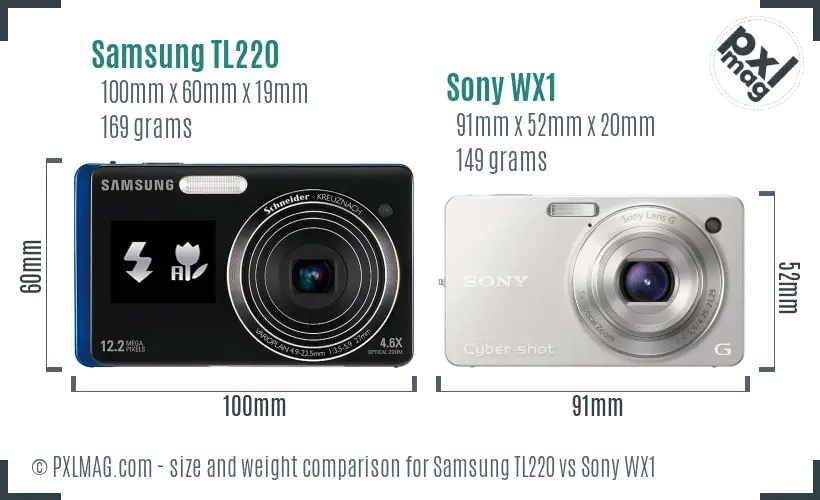 Samsung TL220 vs Sony WX1 size comparison