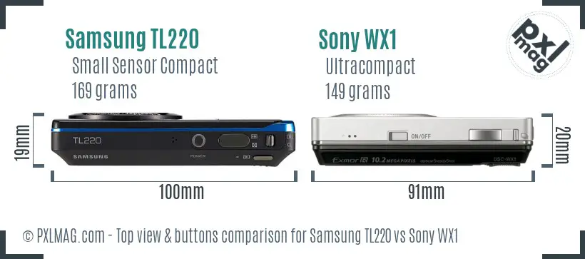 Samsung TL220 vs Sony WX1 top view buttons comparison