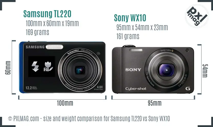 Samsung TL220 vs Sony WX10 size comparison