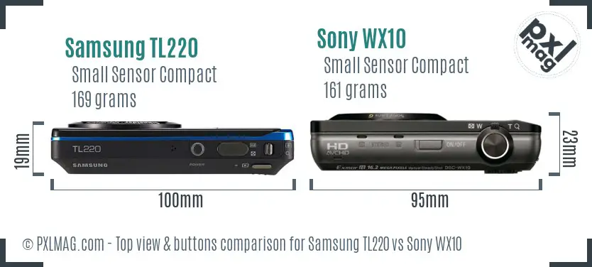 Samsung TL220 vs Sony WX10 top view buttons comparison