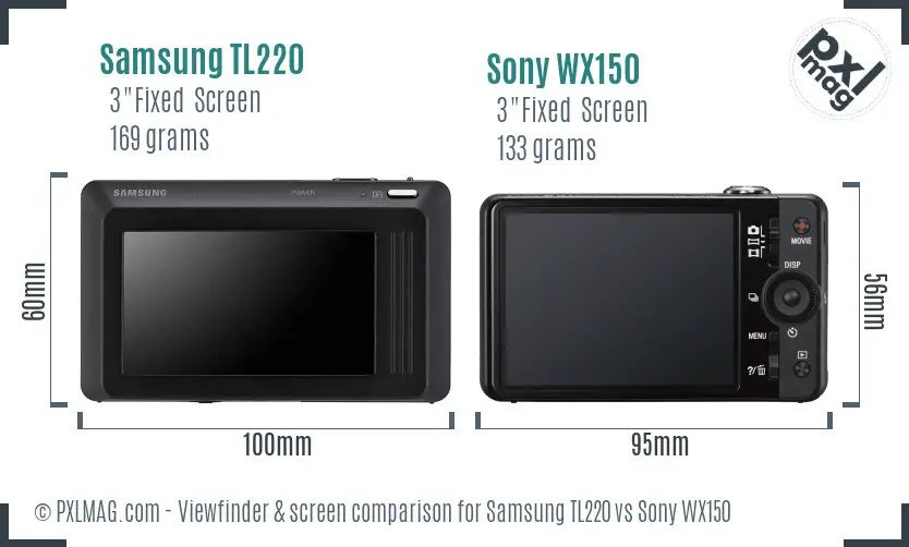 Samsung TL220 vs Sony WX150 Screen and Viewfinder comparison Samsung TL220 vs Sony WX150 Screen and Viewfinder comparison