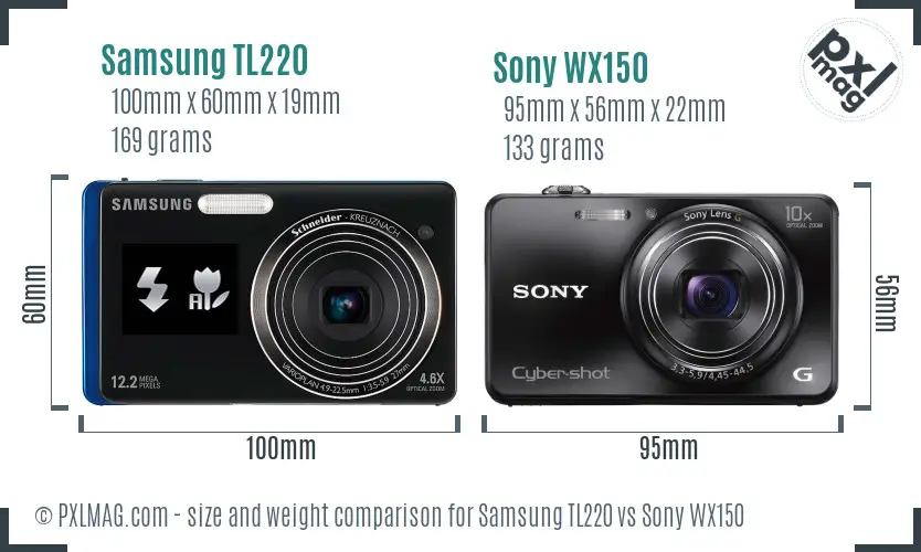 Samsung TL220 vs Sony WX150 size comparison Samsung TL220 vs Sony WX150 size comparison