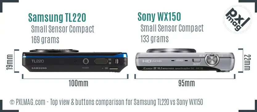 Samsung TL220 vs Sony WX150 top view buttons comparison Samsung TL220 vs Sony WX150 top view buttons comparison
