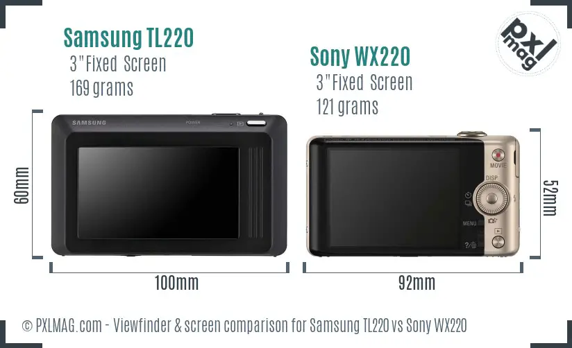 Samsung TL220 vs Sony WX220 Screen and Viewfinder comparison